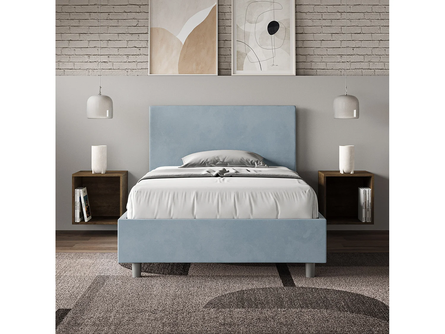 Letto Adele 100x190 rete e contenitore azzurro