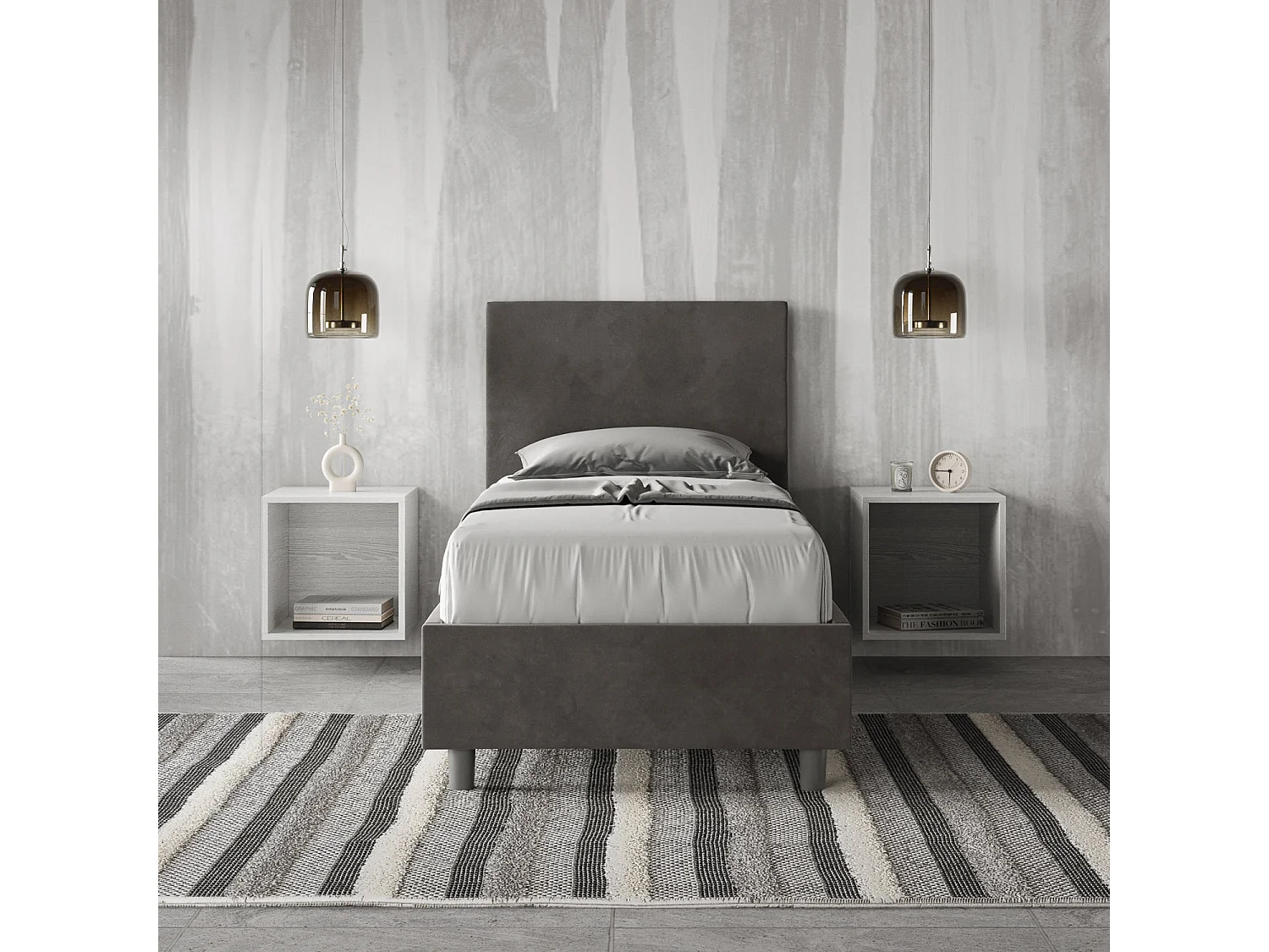 Lit tapissé en microfibre gris Adele sans sommier 80x210