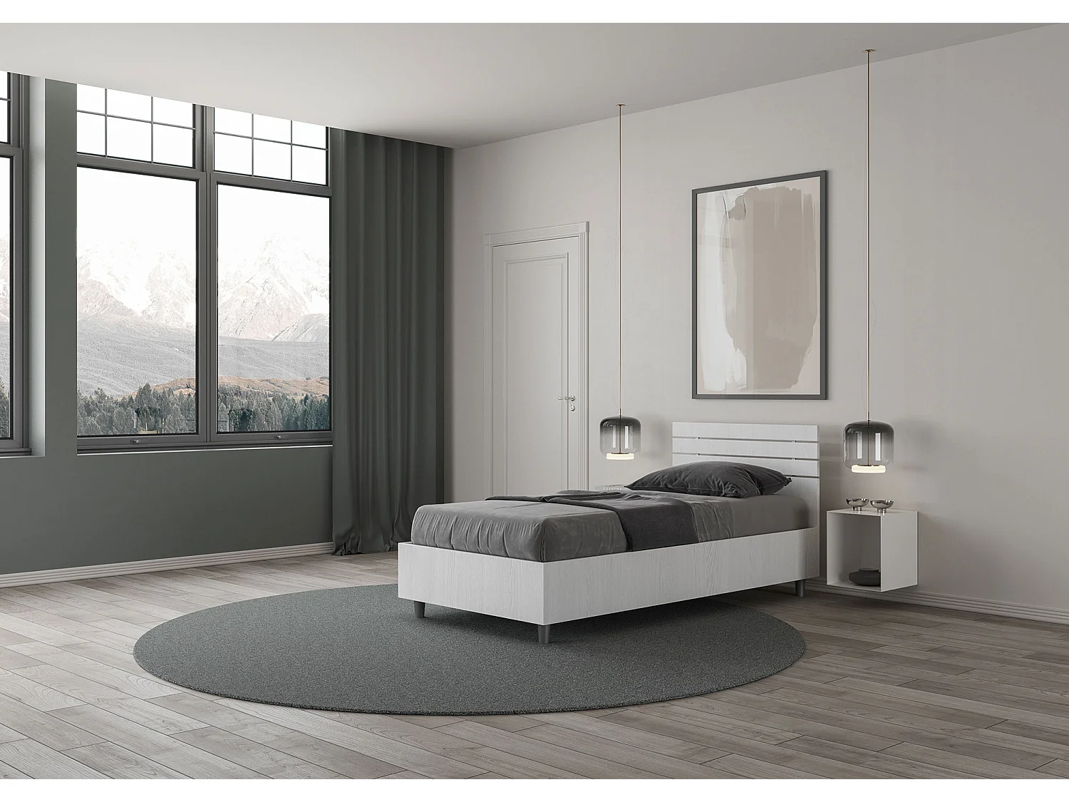 Letto con rete 80x190 testata dritta con doghe bianco frassino Ankel