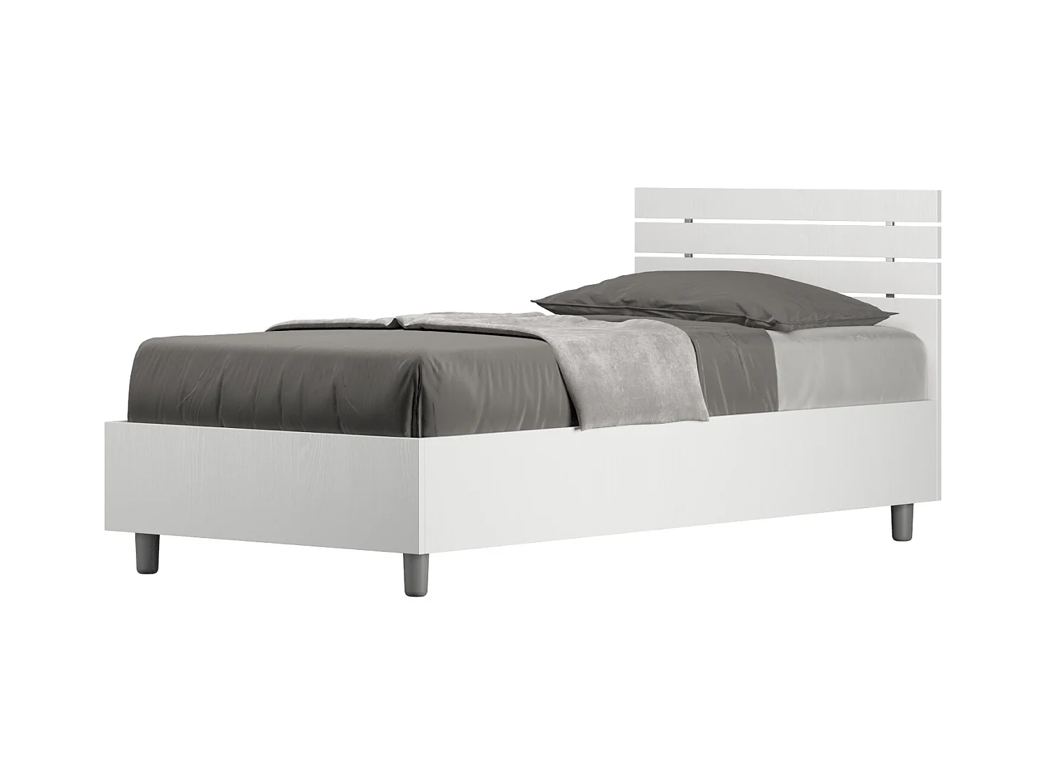 Cama con somier de 80x190, cabecero recto con lamas Ankel de fresno blanco