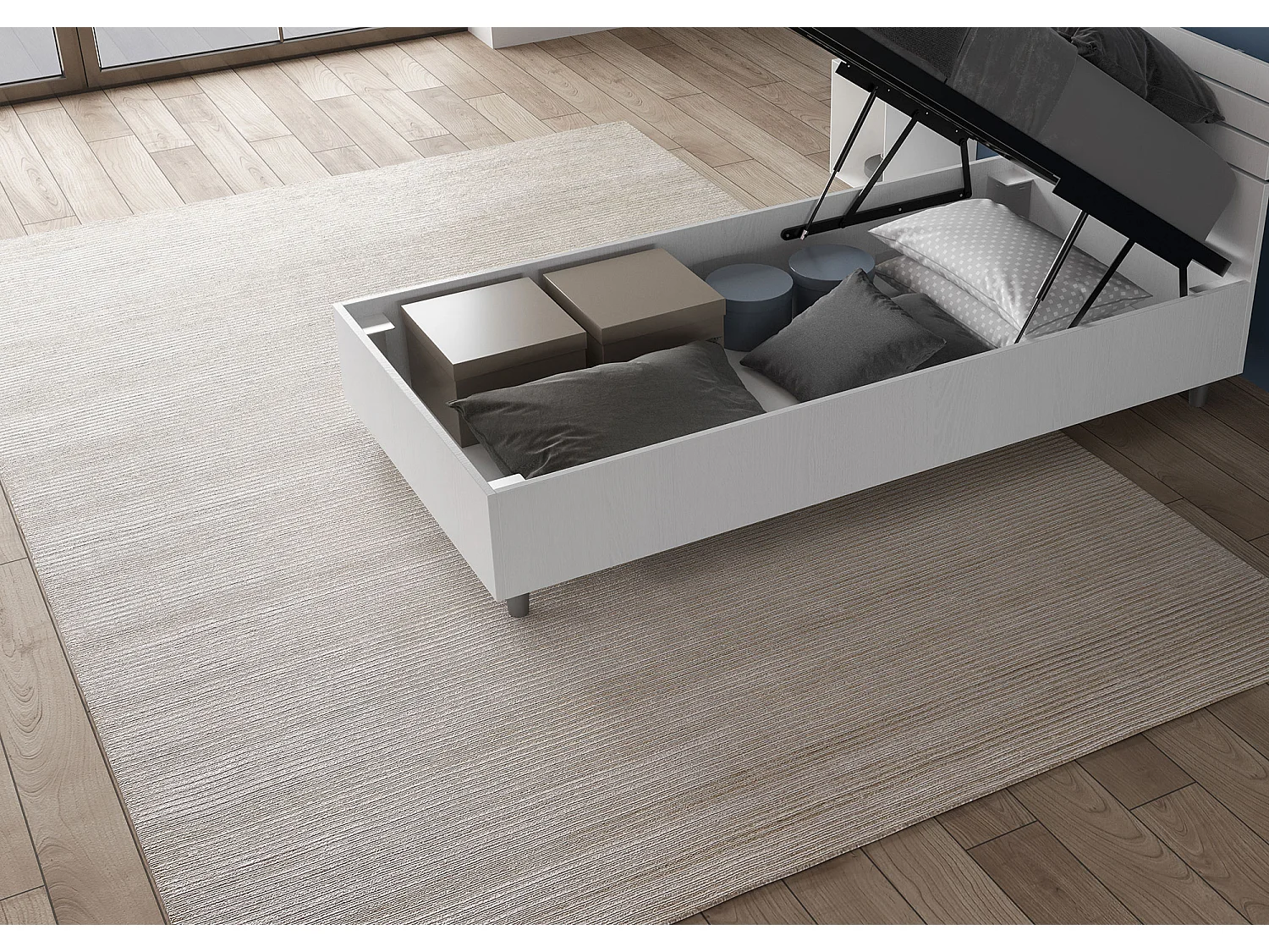 Lit avec sommier 80x190, tête de lit droite à lattes Ankel en frêne blanc