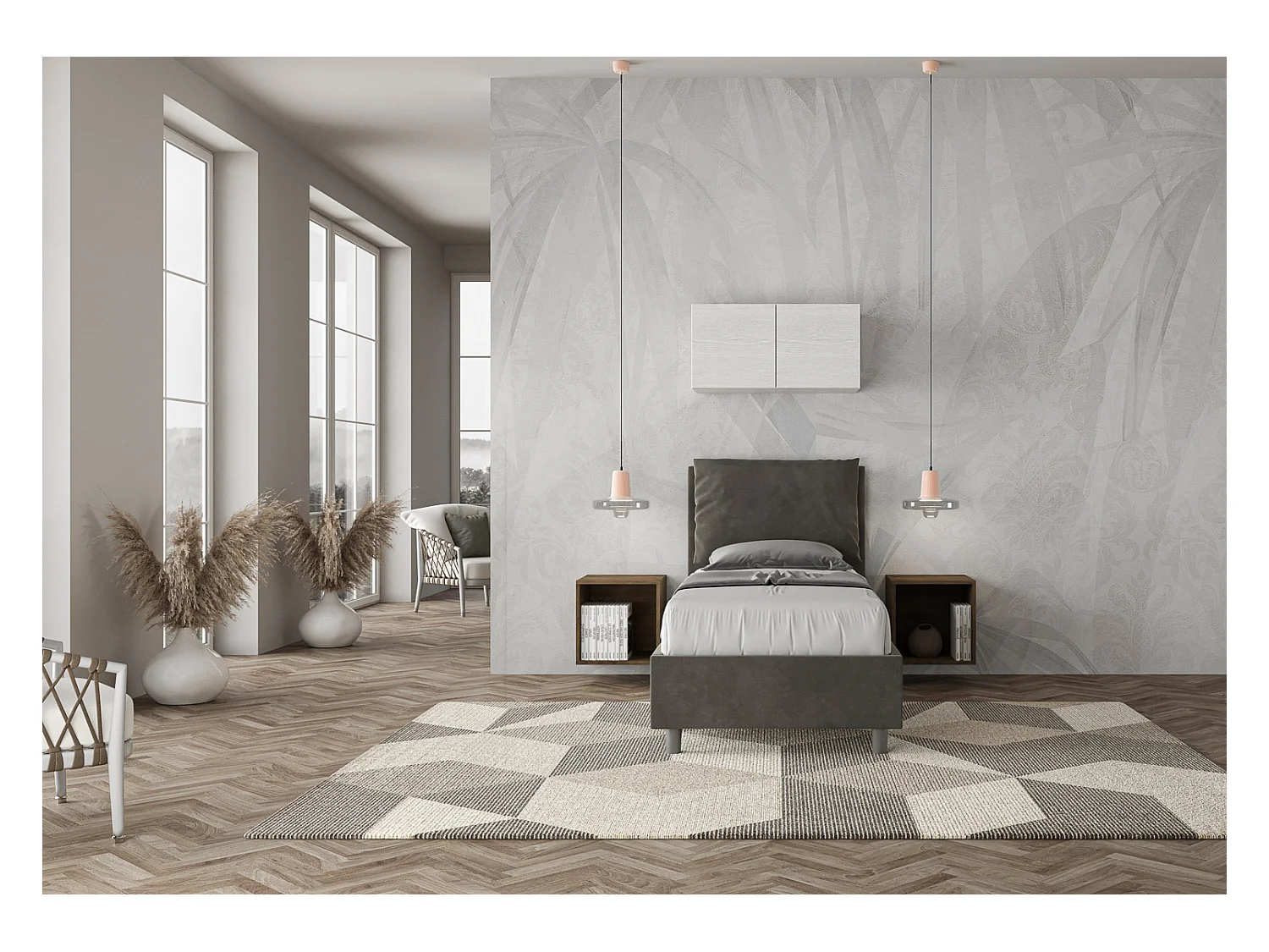 Lit rembourré en microfibre gris Antea sans sommier 80x210