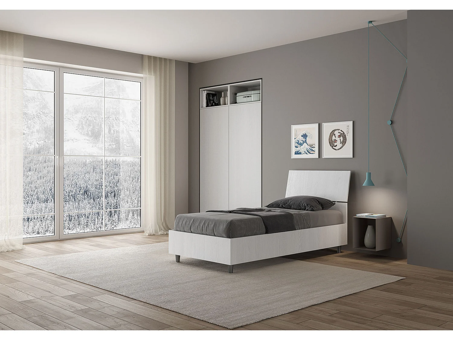 Cama sin somier 80x190 cabecero inclinado fresno blanco Demas