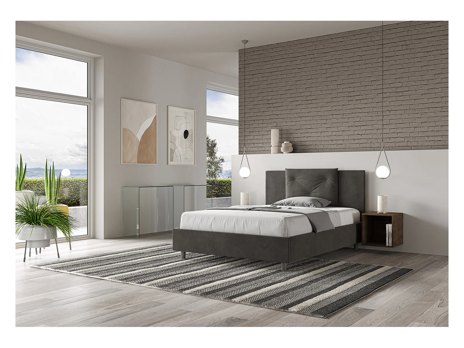 Cama Appia 130x210 base y contenedor gris