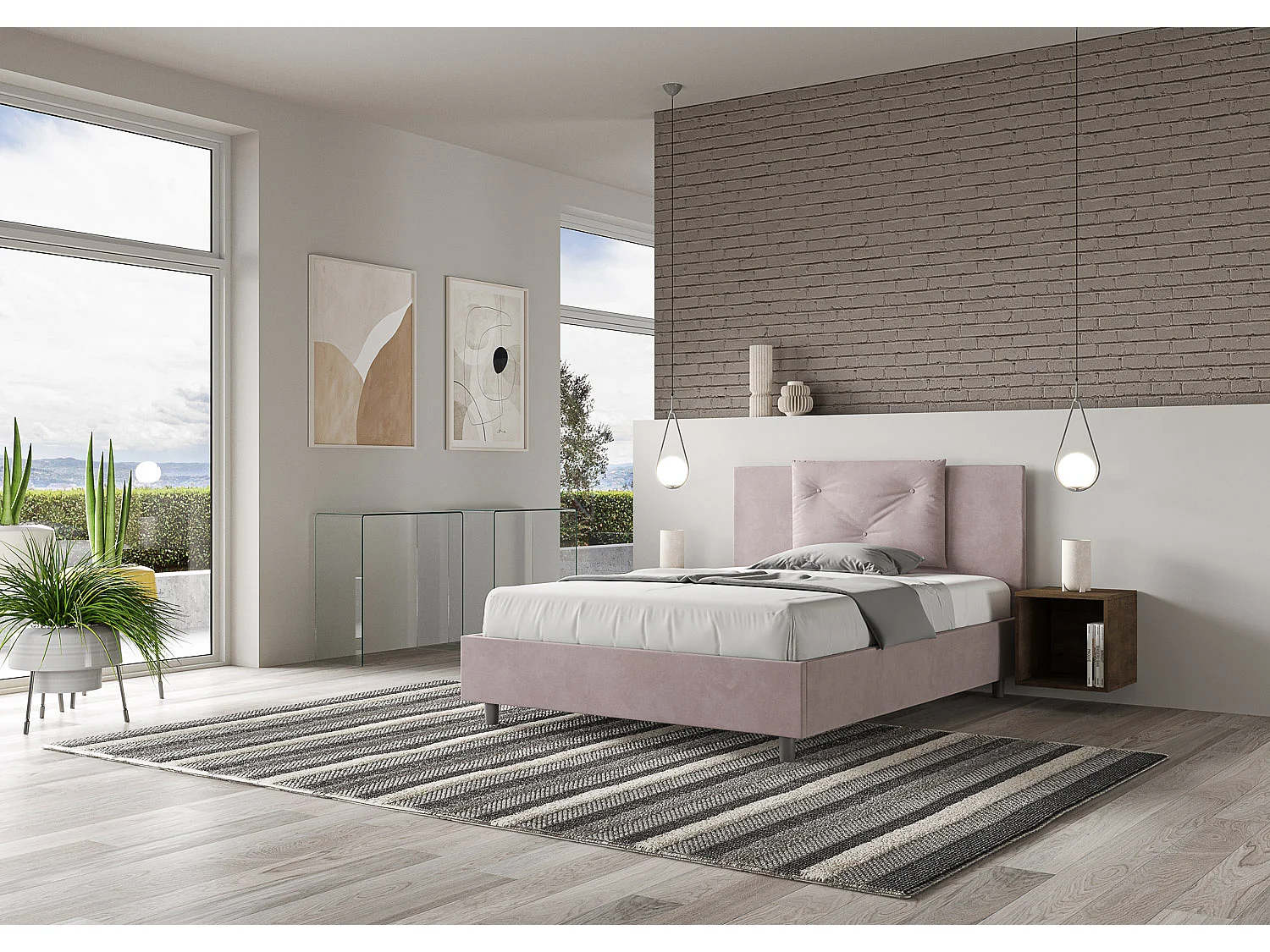 Letto Appia 130x210 rete e contenitore glicine