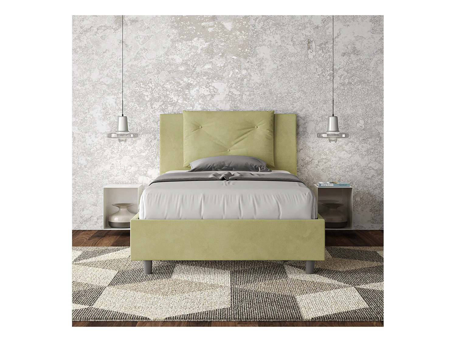 Appia-Bett 110x200 mit Grüntee-Untergestell