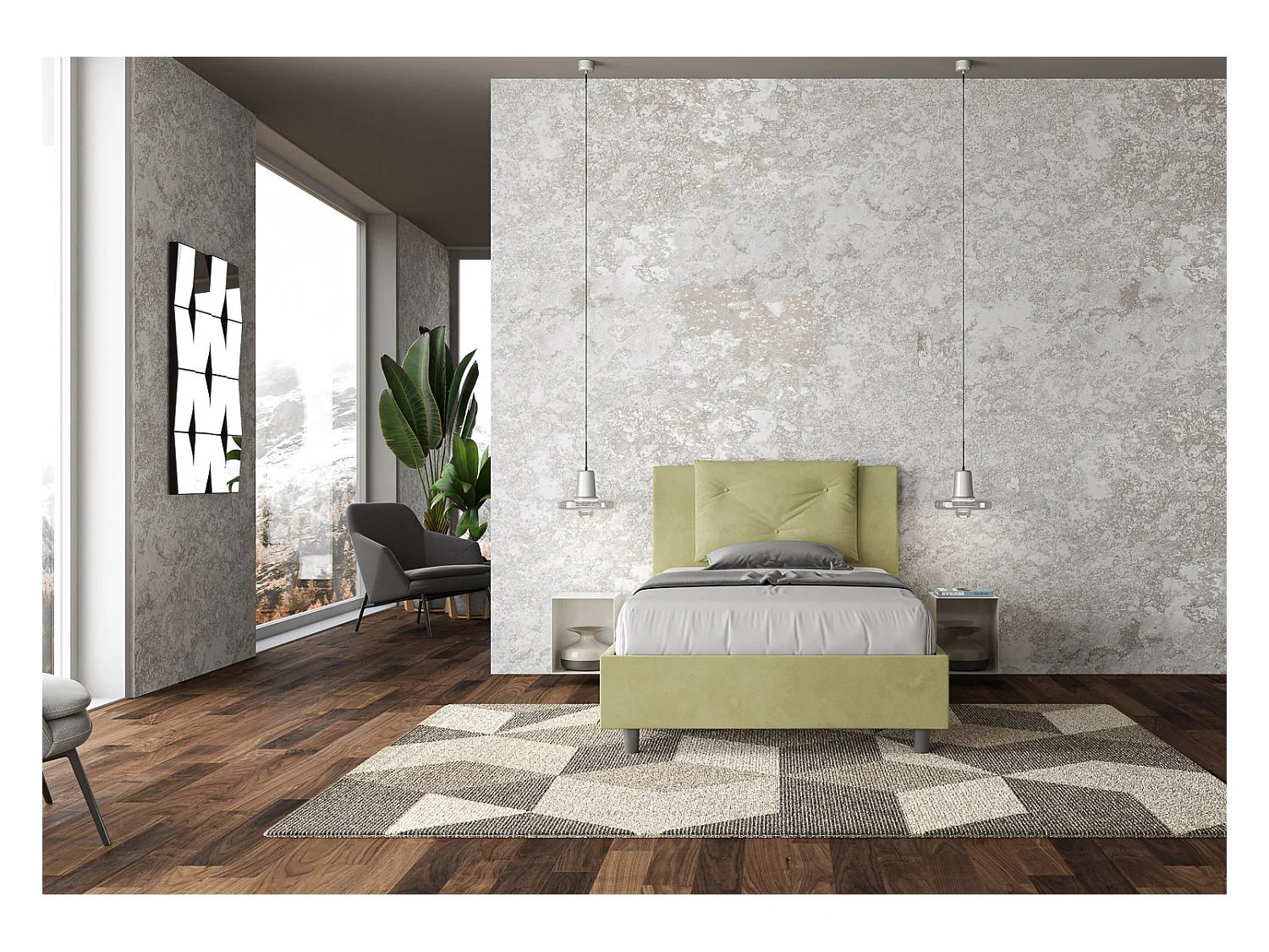 Appia-Bett 110x200 mit Grüntee-Untergestell