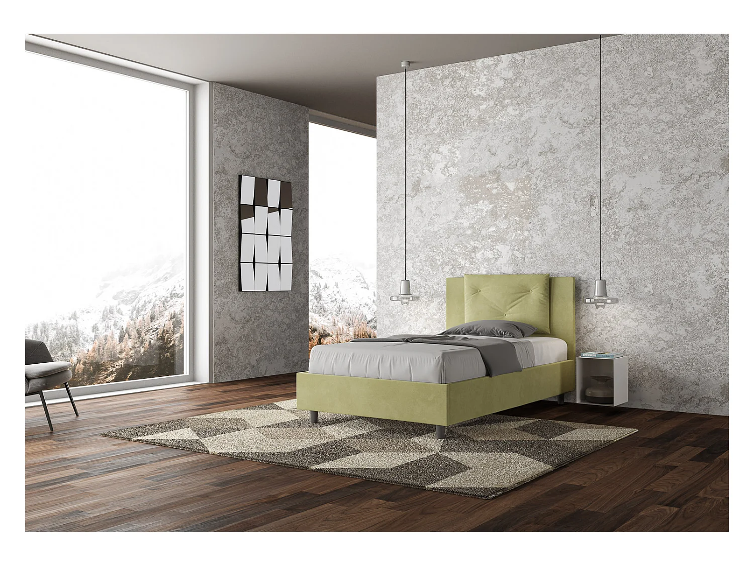 Appia-Bett 110x200 mit Grüntee-Untergestell