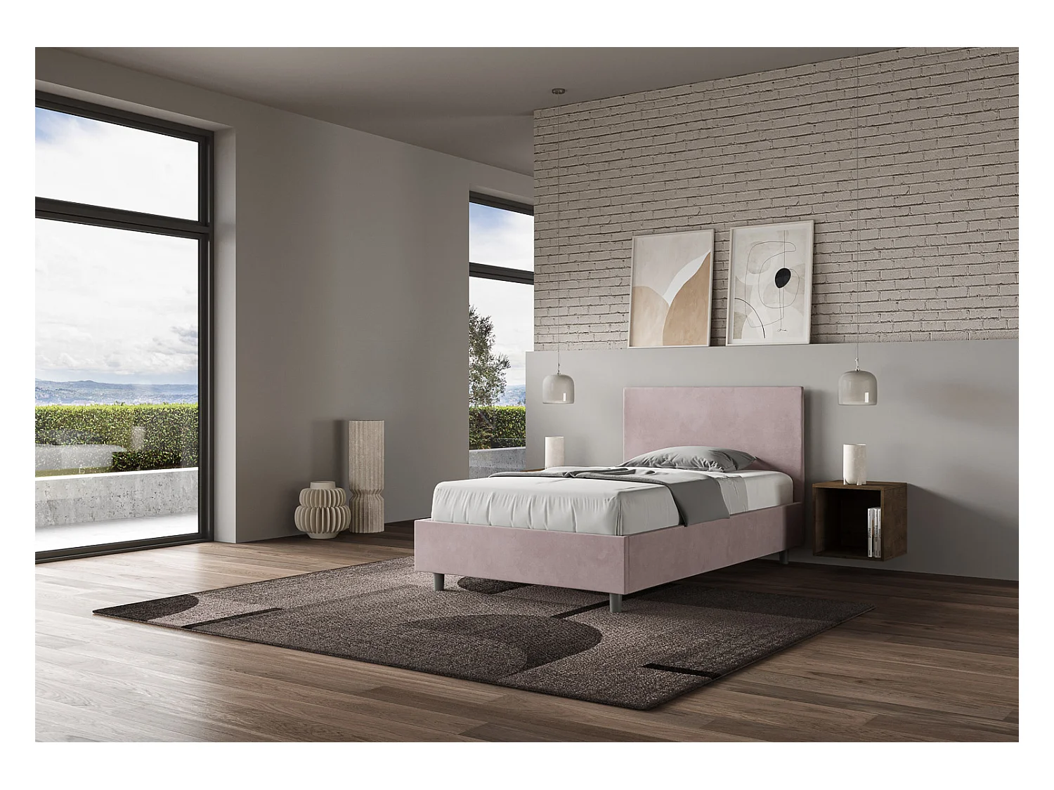 Letto Adele 100x190 rete e contenitore glicine