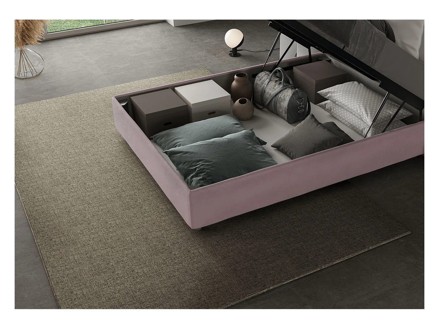Letto Adele 100x190 rete e contenitore glicine