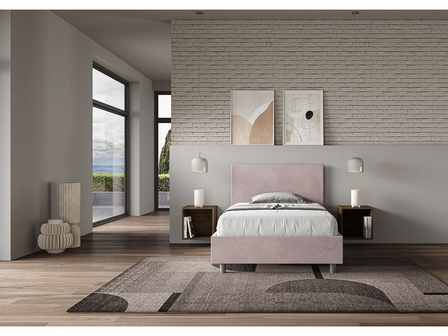 Cama Adele 100x190 com base de glicínias e recipiente