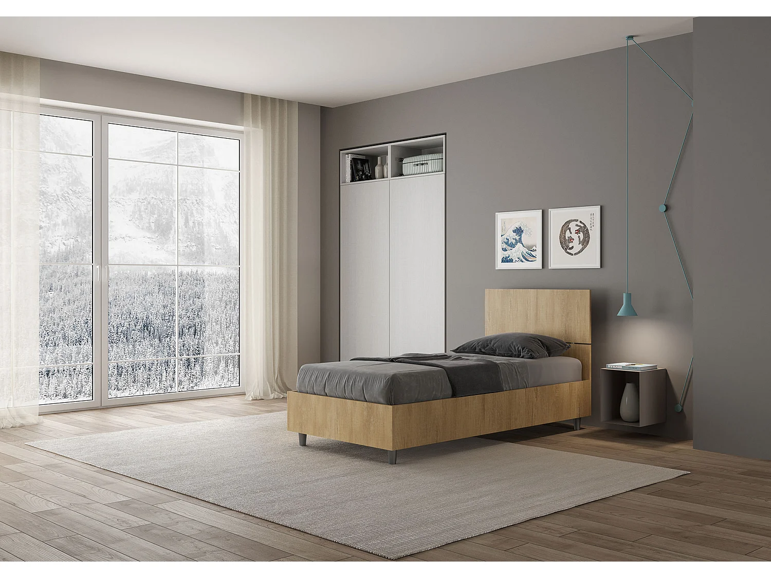 Lit sans sommier 80x190 tête de lit droite Demas chêne