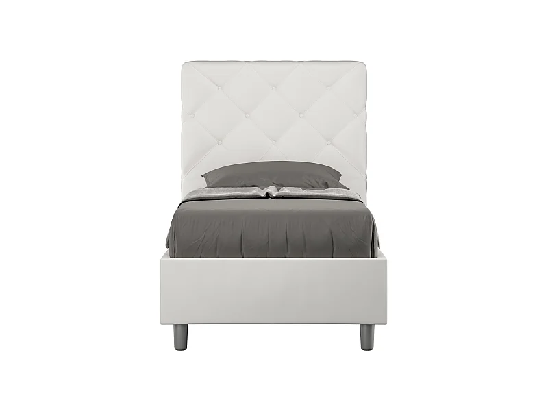 Letto con rete imbottito 90x210 similpelle bianco Priya