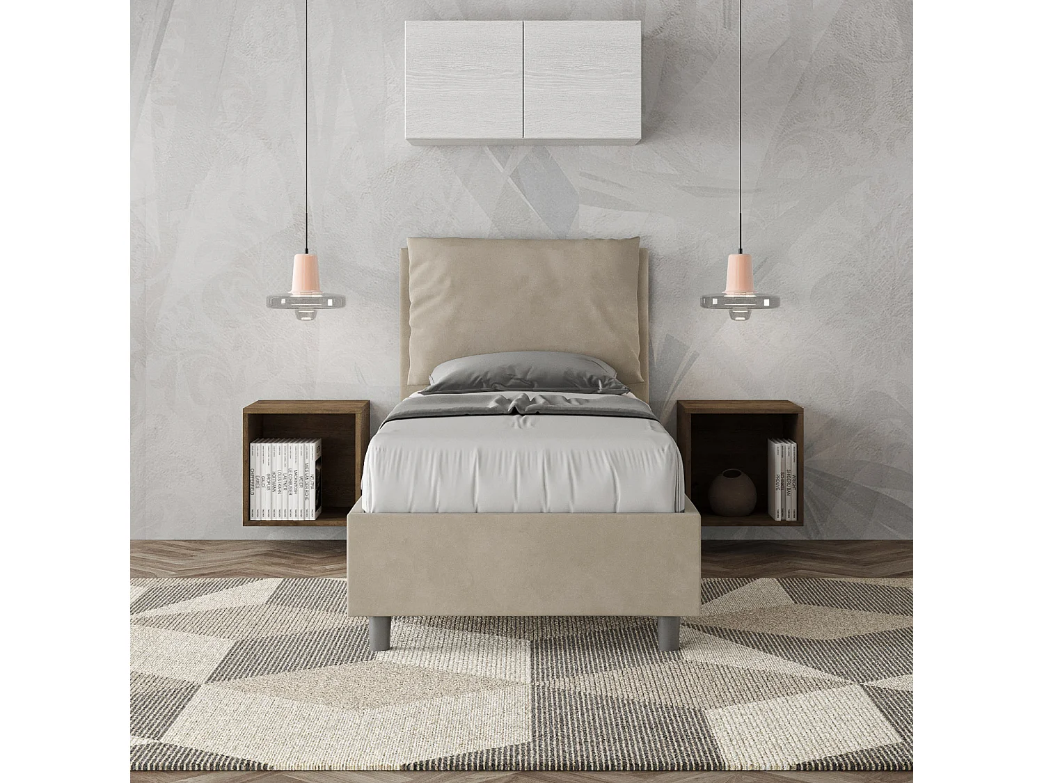 Cama Antea sin somier acolchado 80x210 en microfibra arena