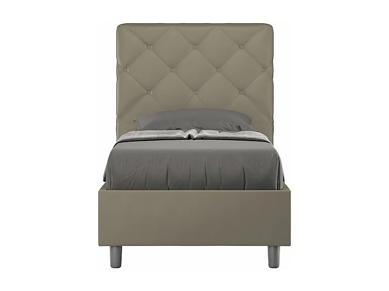 Cama Priya capuchino símil piel con base acolchada 90x210