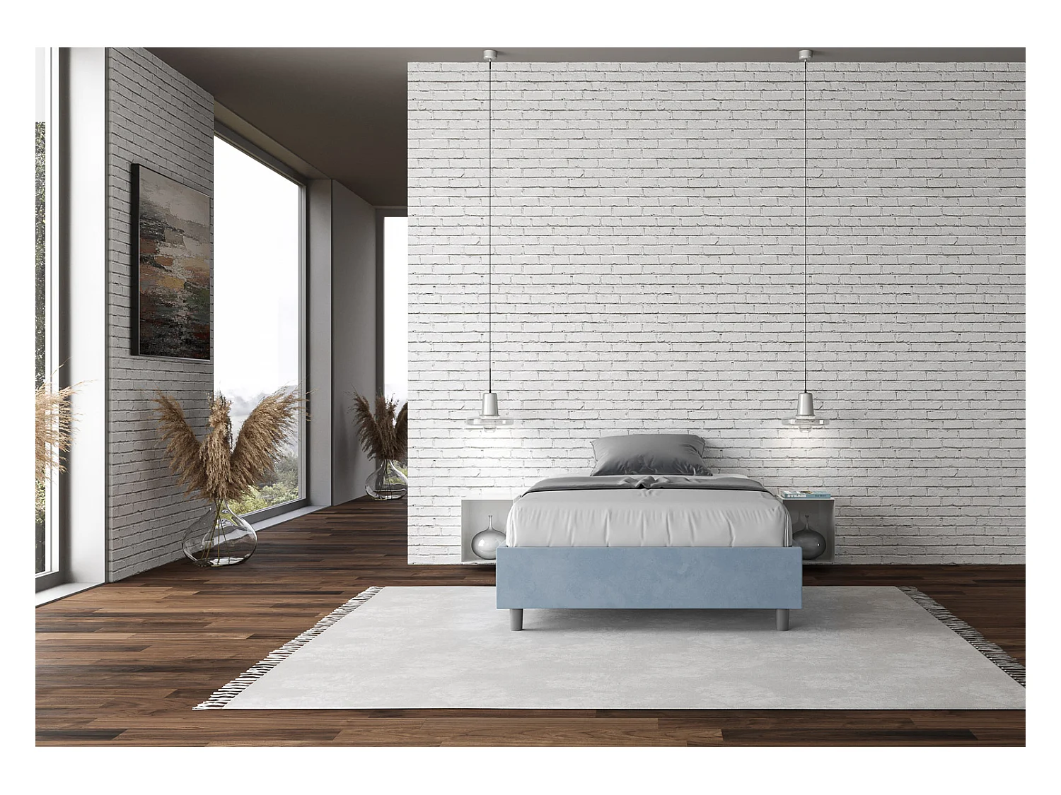 Cama Azelia Sommier 130x200 con base azul claro