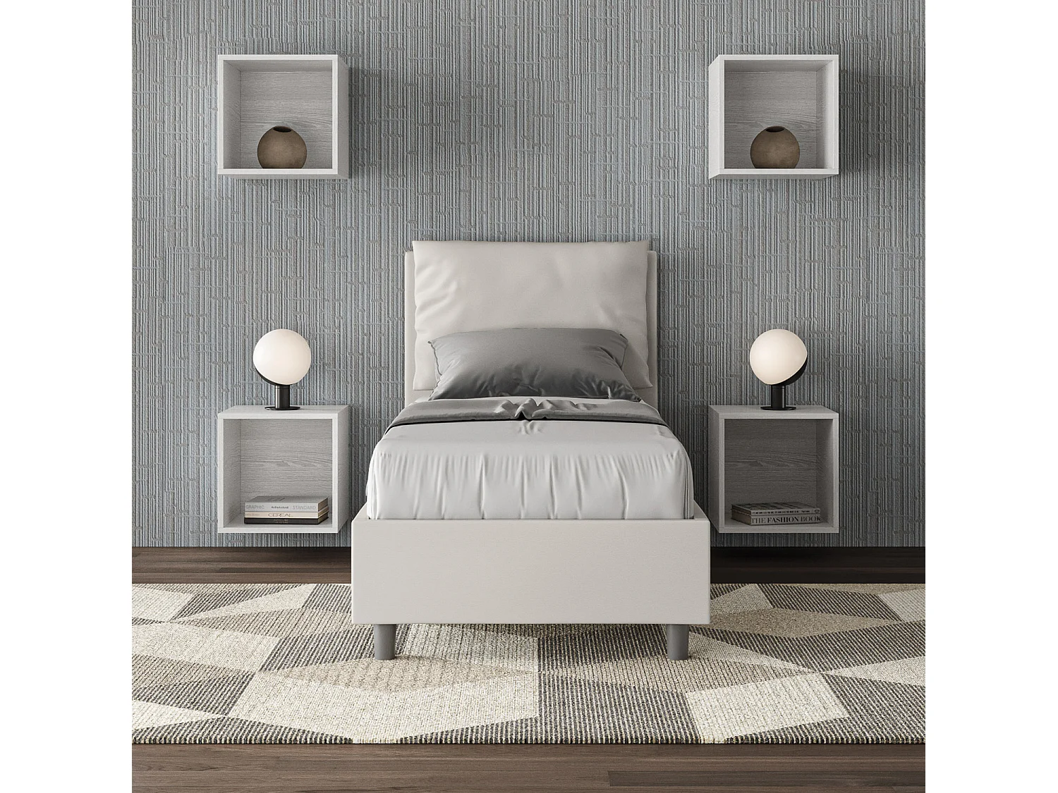 Letto con rete imbottito 80x200 similpelle bianco Antea