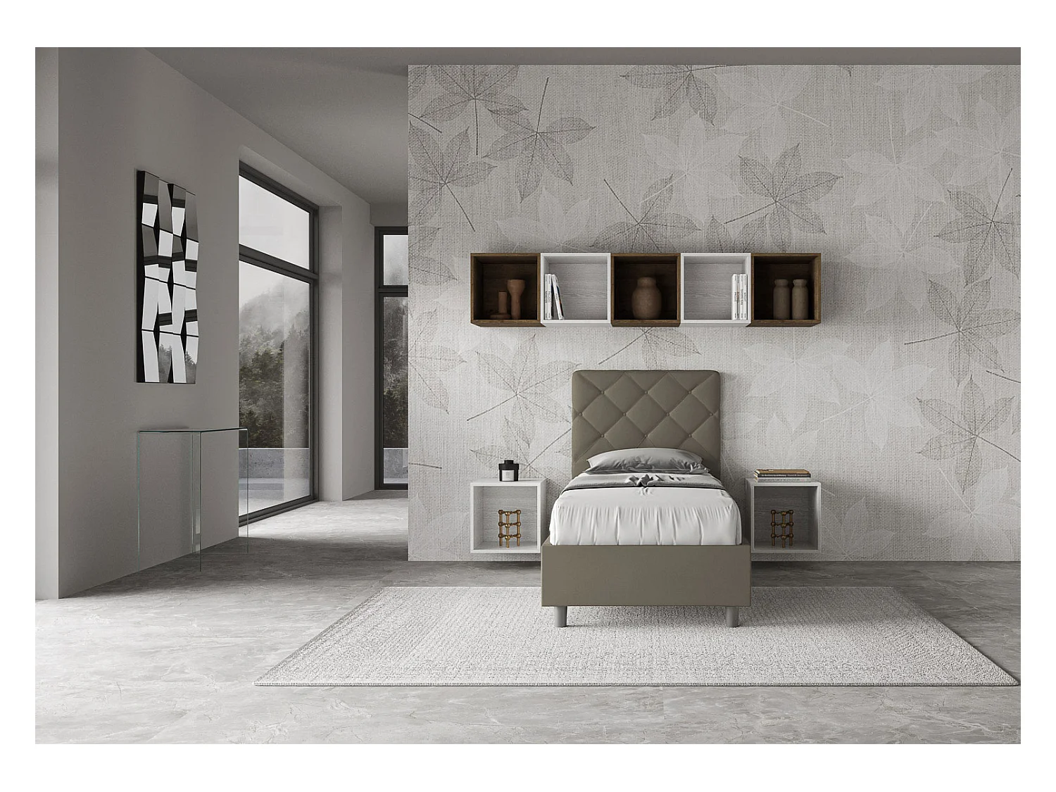 Cama Priya capuchino tapizada símil piel sin base 80x190