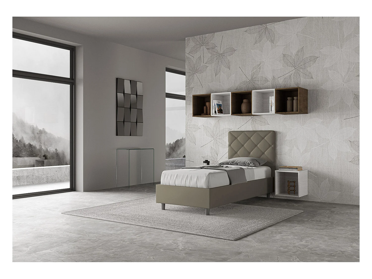 Cama Priya capuchino tapizada símil piel sin base 80x190