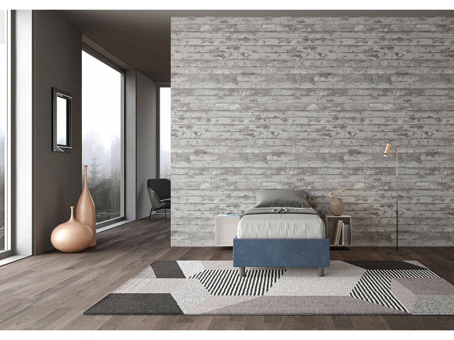 Letto Sommier con rete imbottito 80x190 microfibra blu Azelia