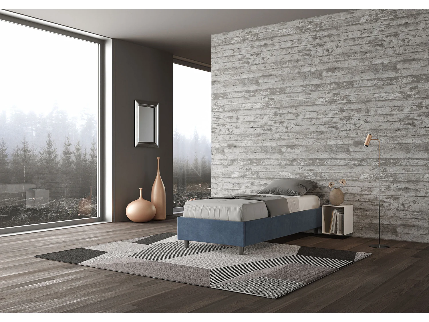 Letto Sommier con rete imbottito 80x190 microfibra blu Azelia