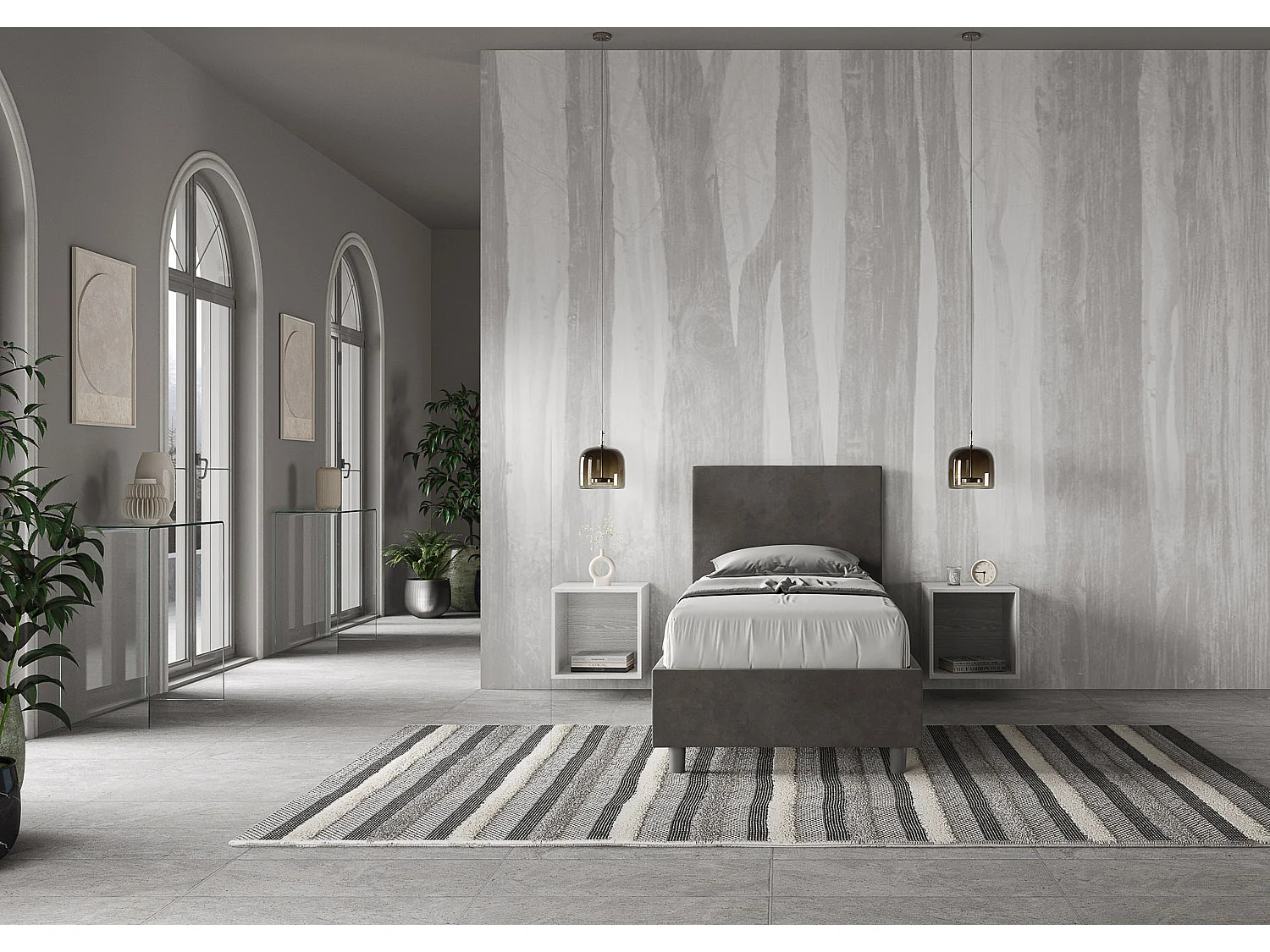 Letto senza rete imbottito 90x200 microfibra grigio Adele