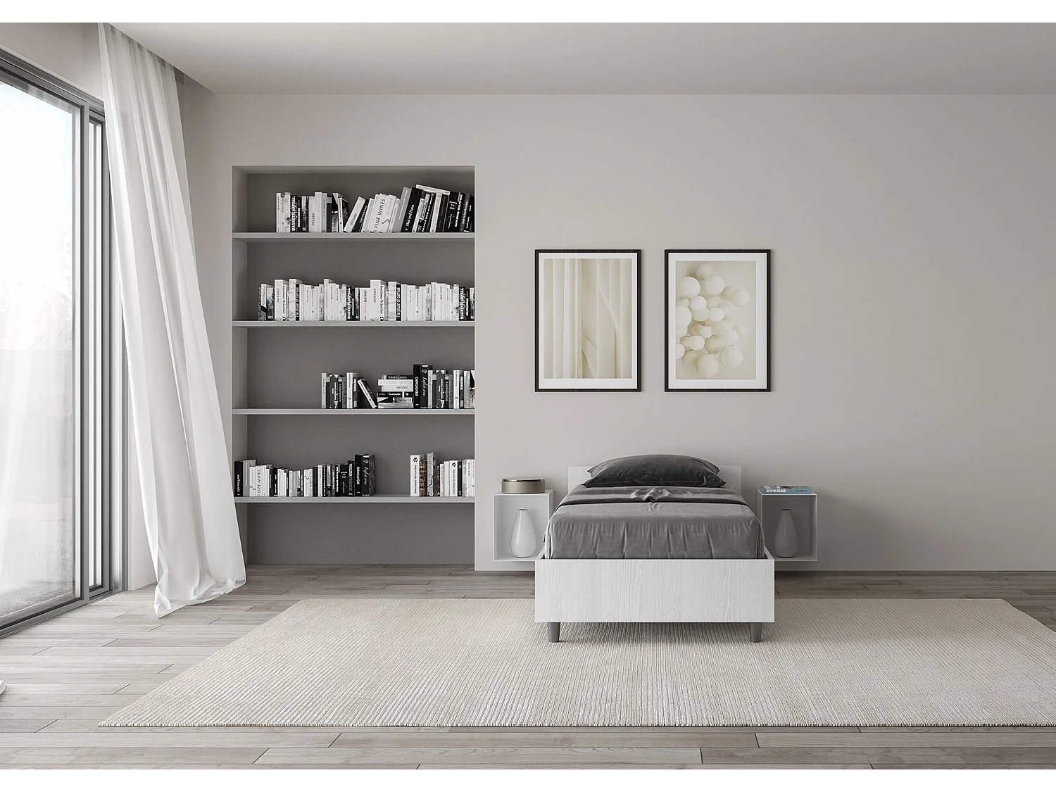 Letto con rete 120x190 bianco frassino Nuamo