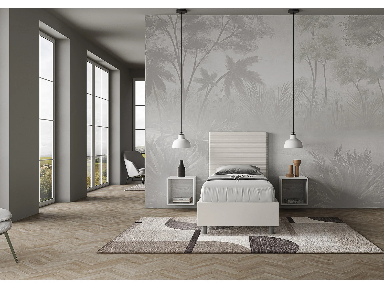 Letto senza rete imbottito 90x190 similpelle bianco Focus