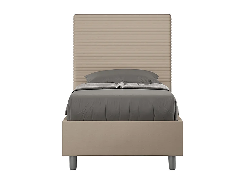 Letto senza rete imbottito 80x210 similpelle tortora Focus