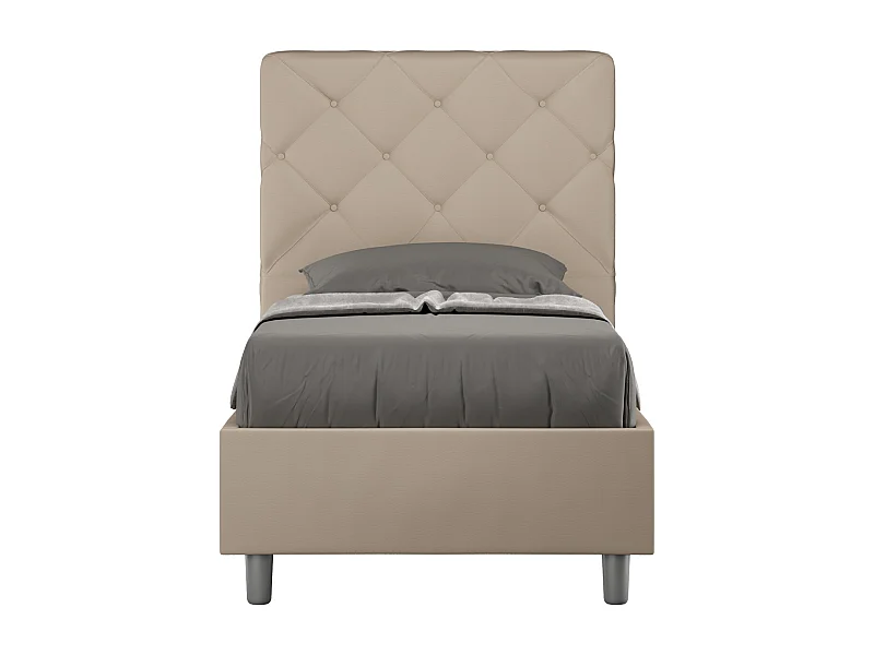 Letto senza rete imbottito 80x210 similpelle tortora Priya