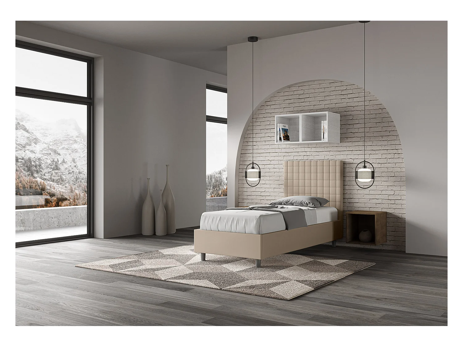 Cama tapizada sin somier 80x190 Sunny símil piel gris tórtola