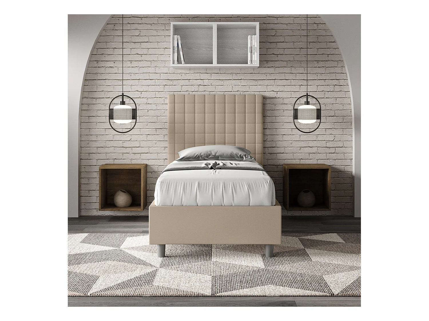 Cama tapizada sin somier 80x190 Sunny símil piel gris tórtola