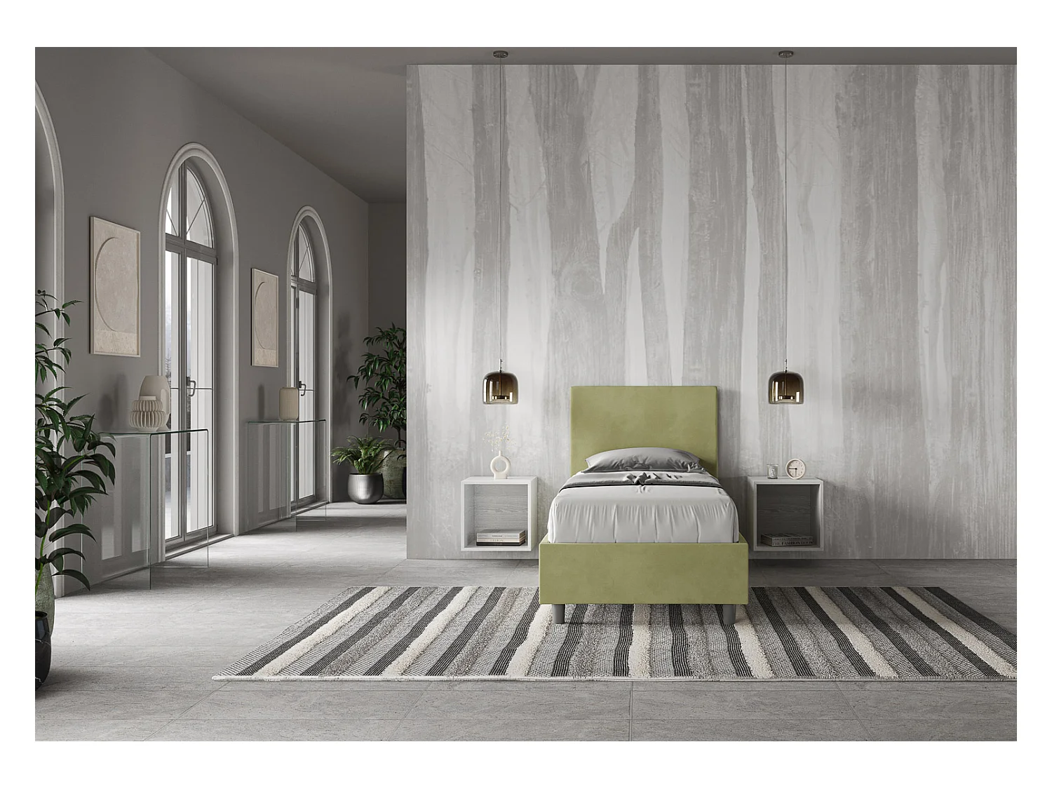 Letto senza rete imbottito 90x200 microfibra tè verde Adele