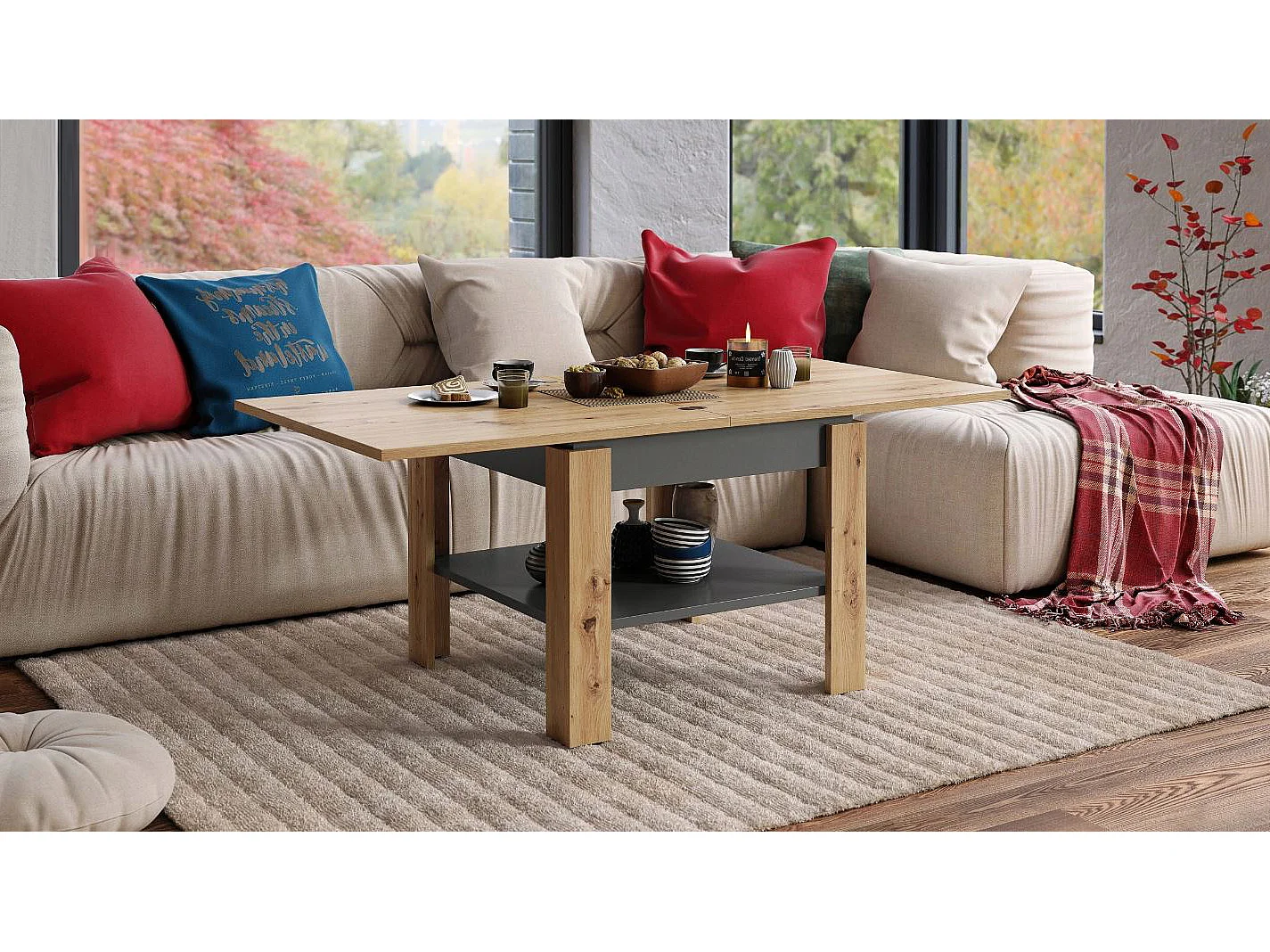 TABLE BASSE LEONOR BOIS / GRIS EXTENSIBLE JUSQU'A 130 CM