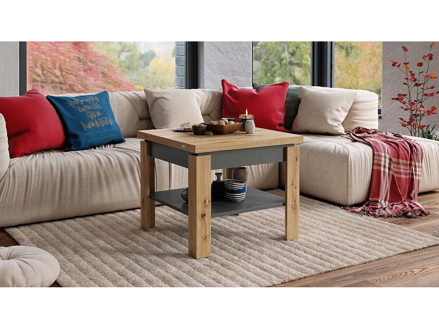 TABLE BASSE LEONOR BOIS / GRIS EXTENSIBLE JUSQU'A 130 CM