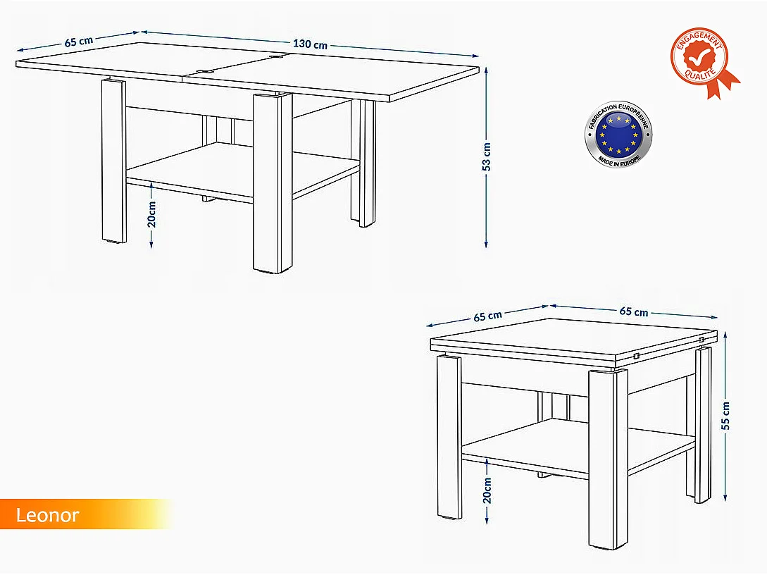 TABLE BASSE LEONOR BOIS / GRIS EXTENSIBLE JUSQU'A 130 CM