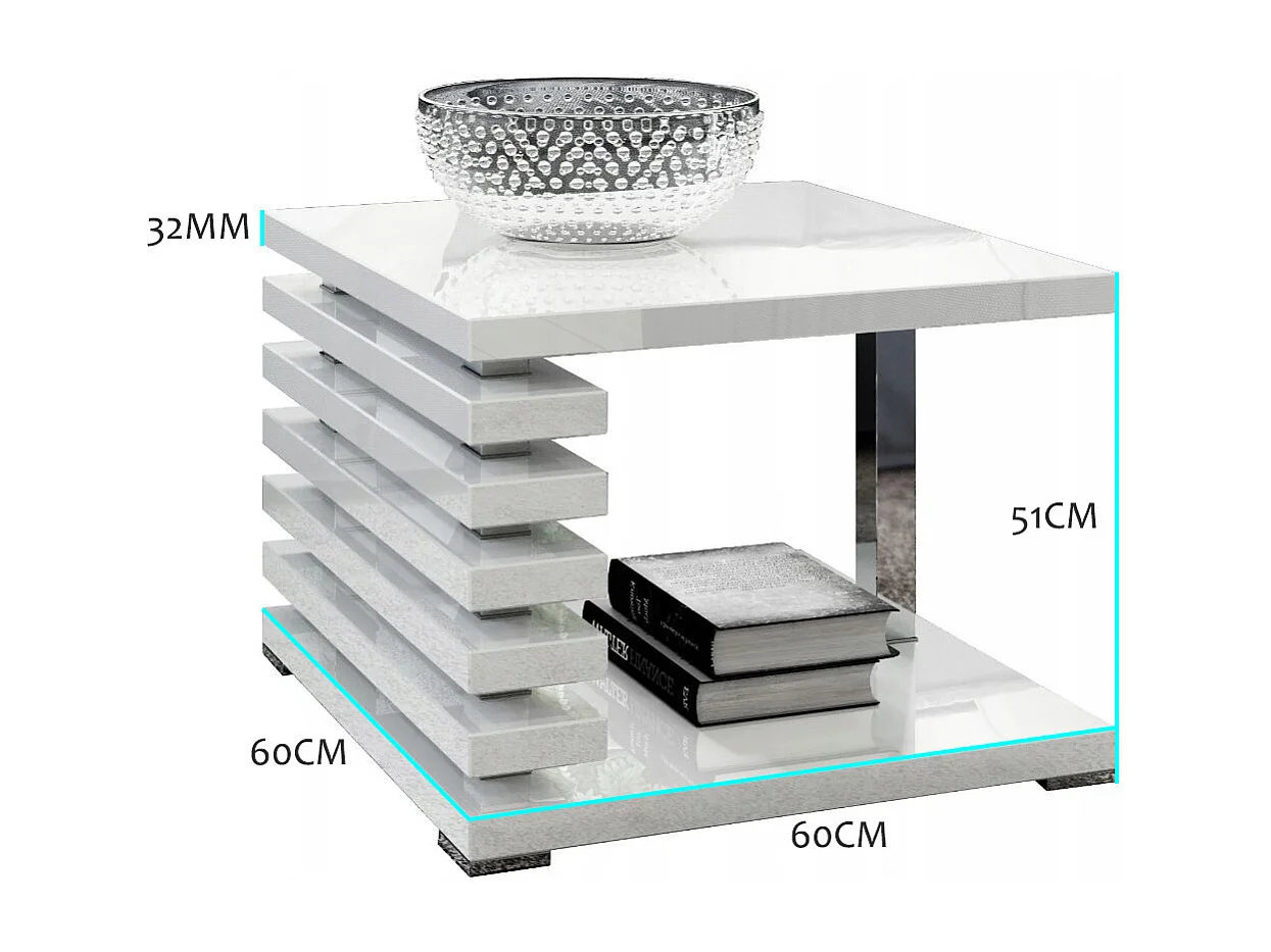TABLE BASSE TOKYO BLANC LAQUE DESIGN 60 x 60 HAUTEUR 51 CM