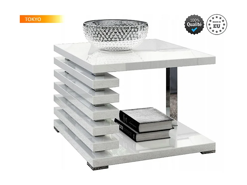 TABLE BASSE TOKYO BLANC LAQUE DESIGN 60 x 60 HAUTEUR 51 CM