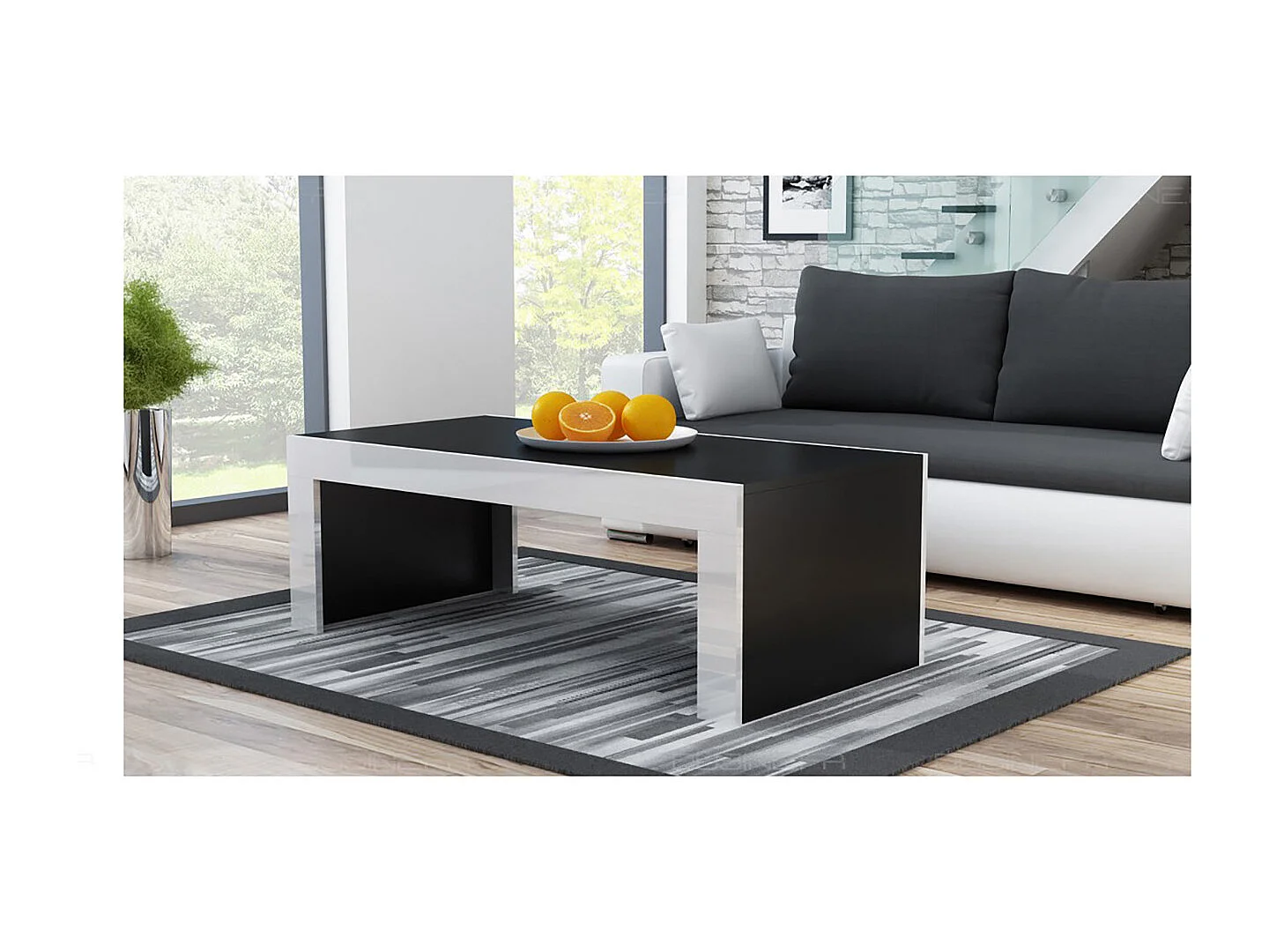 Grande table basse Spider Noir mat avec bordures blanc laquées