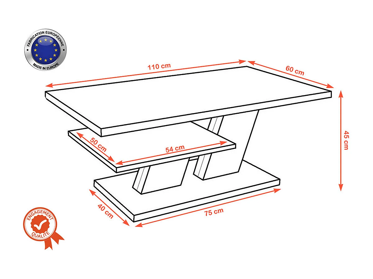 TABLE BASSE BELVEDERE BETON 110 CM AVEC ETAGERE BLANC