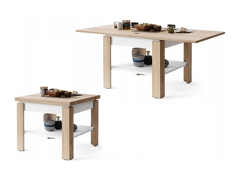 TABLE BASSE LEONOR BOIS / BLANC EXTENSIBLE JUSQU'A 130 CM