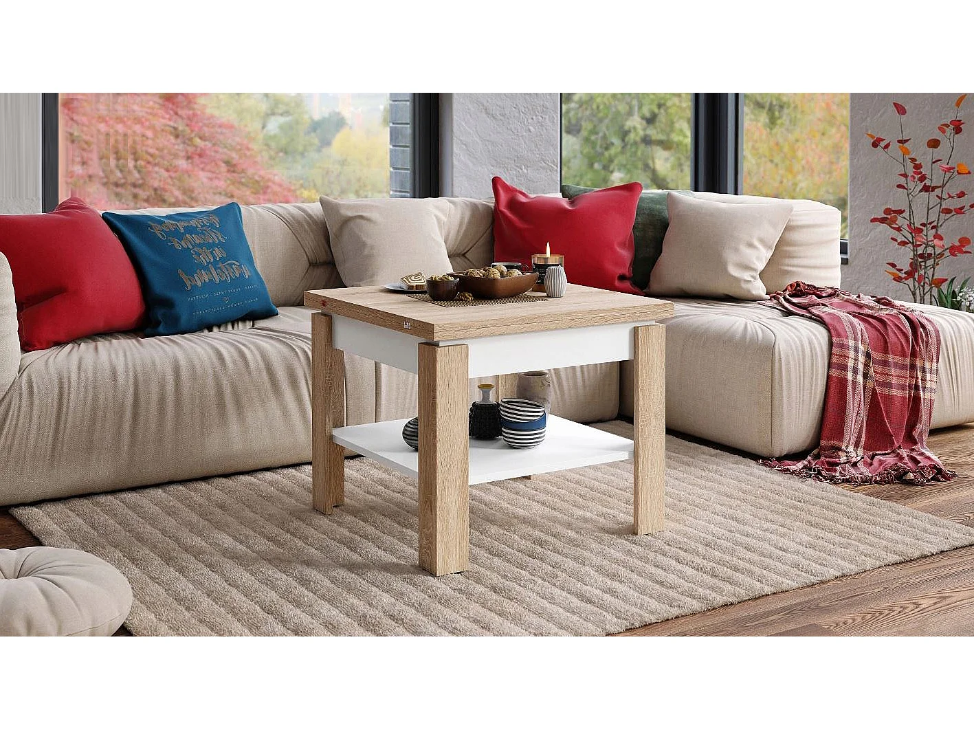 TABLE BASSE LEONOR BOIS / BLANC EXTENSIBLE JUSQU'A 130 CM