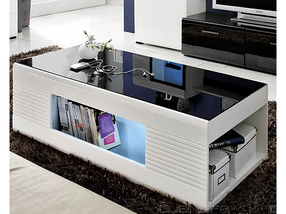 Table basse Koala illuminé LED et blanc laqué