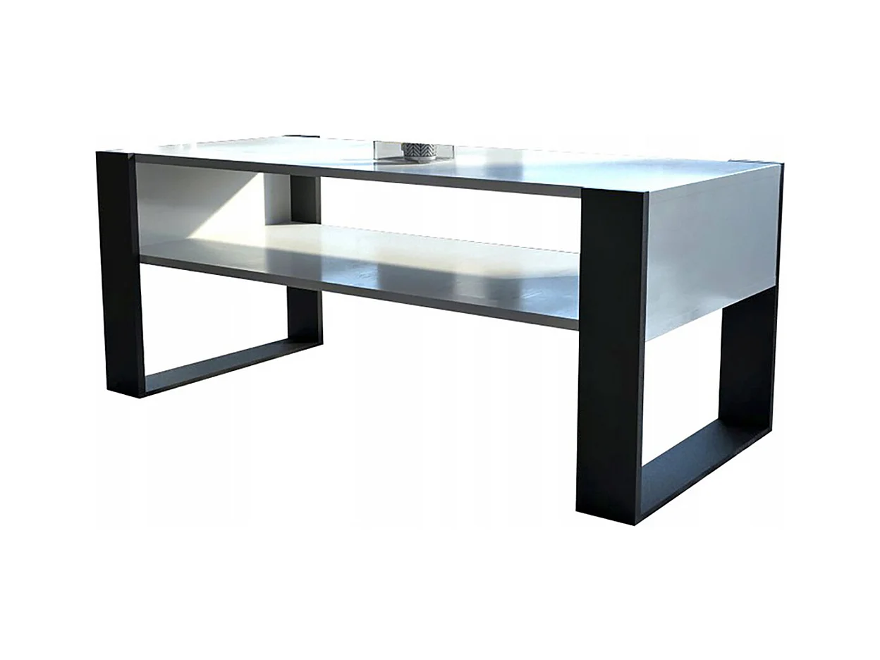 TABLE BASSE LOVY BLANC / NOIR - STYLE INDUSTRIEL - 120cm x 64 cm