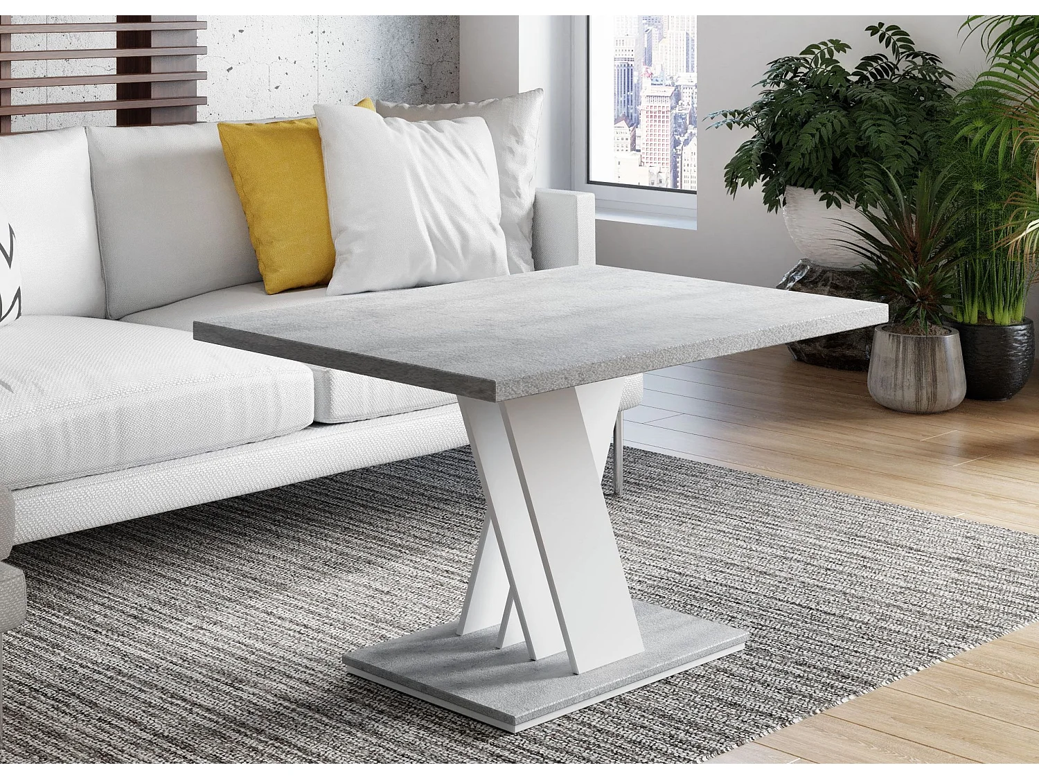 TABLE BASSE MALAVA - BETON ET BLANC 100 X 70 CM