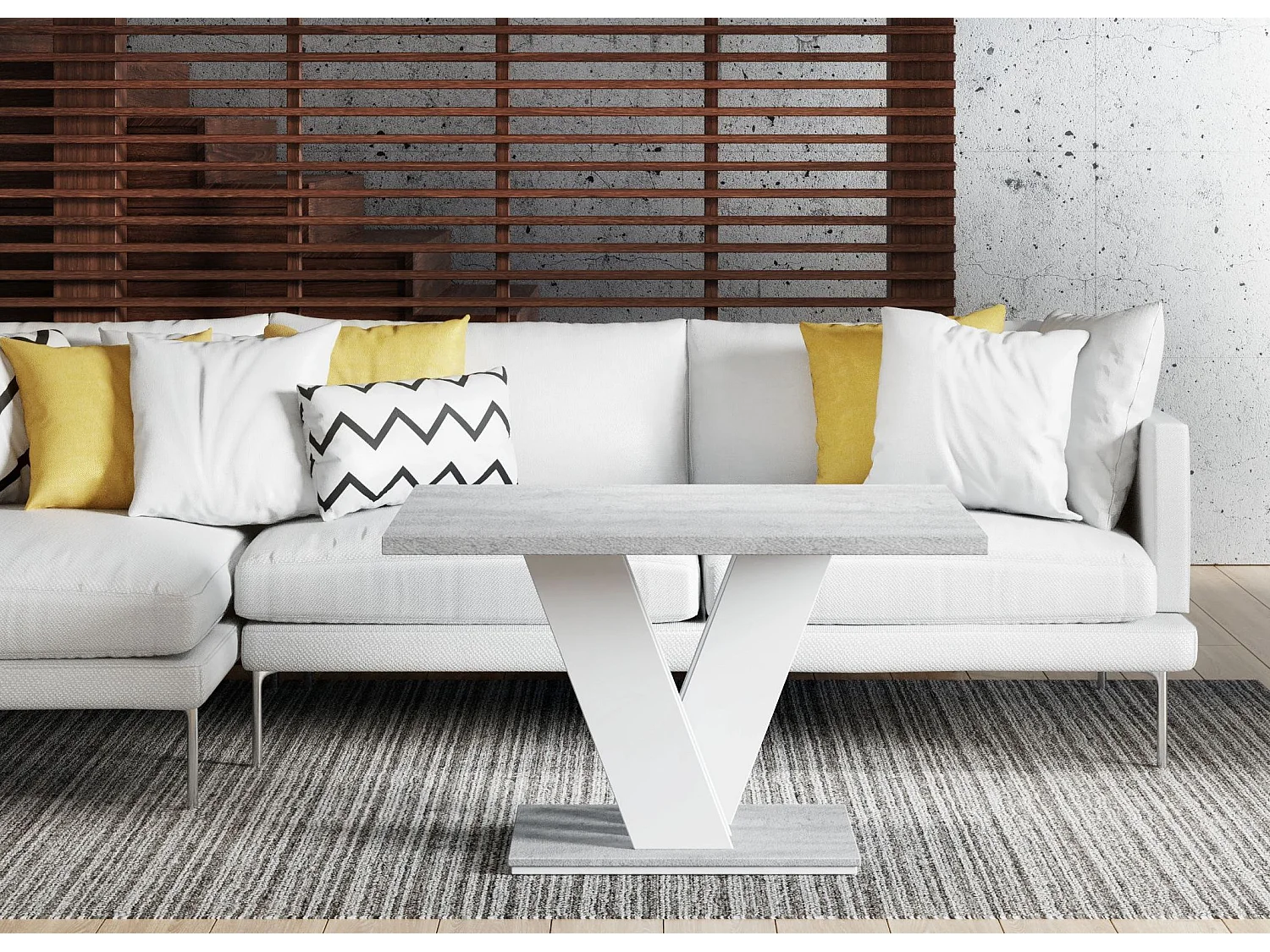 TABLE BASSE MALAVA - BETON ET BLANC 100 X 70 CM