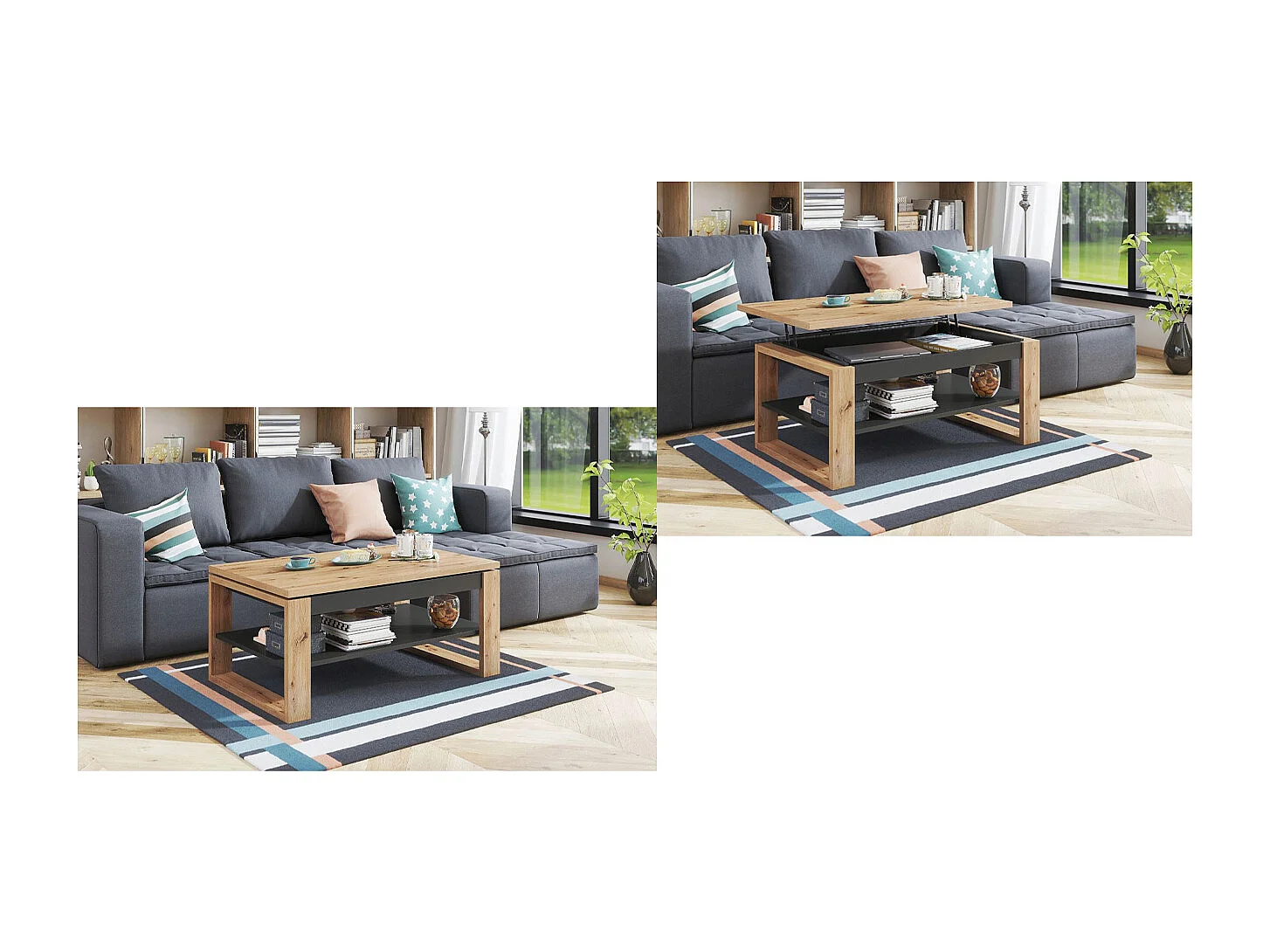 TABLE BASSE NUOMA BOIS / GRIS RELEVABLE 65X110