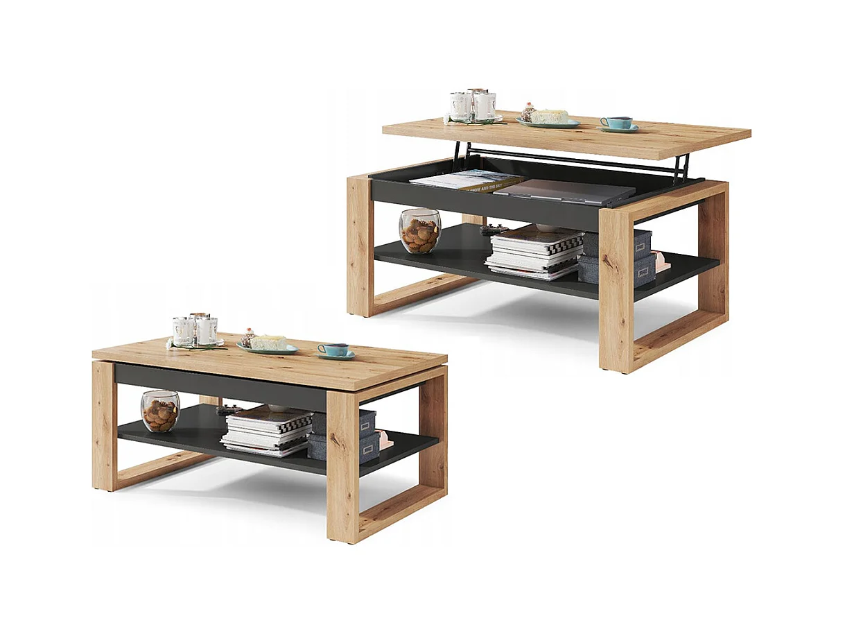 TABLE BASSE NUOMA BOIS / GRIS RELEVABLE 65X110