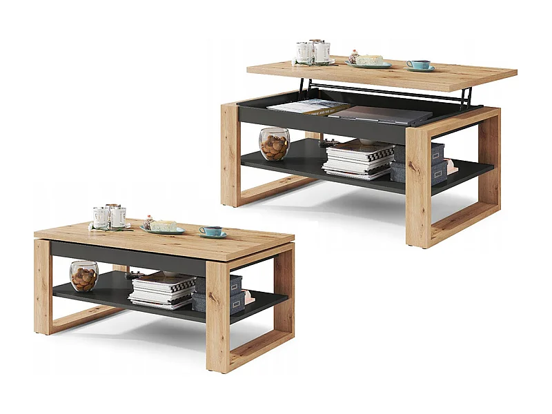 TABLE BASSE NUOMA BOIS / GRIS RELEVABLE 65X110