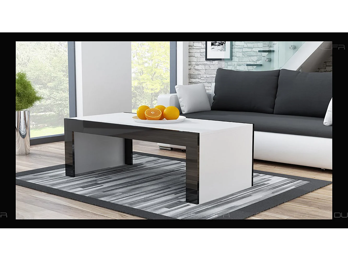 Grande table basse Spider Blanc mat avec bordures noir laquées